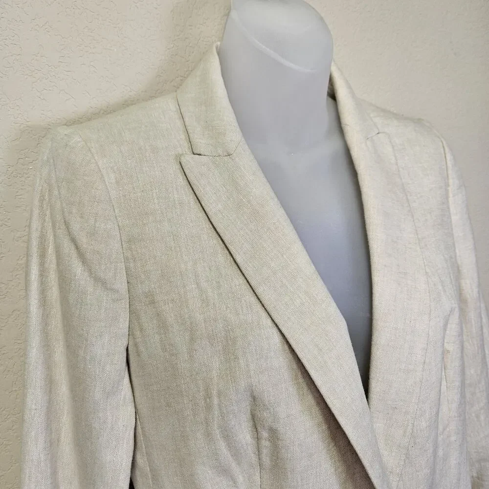 J.Crew Linen Cotton Holland Blazer Womens 4 Crosshatch Beige Career Jacket AL221 - Picture 7 of 16